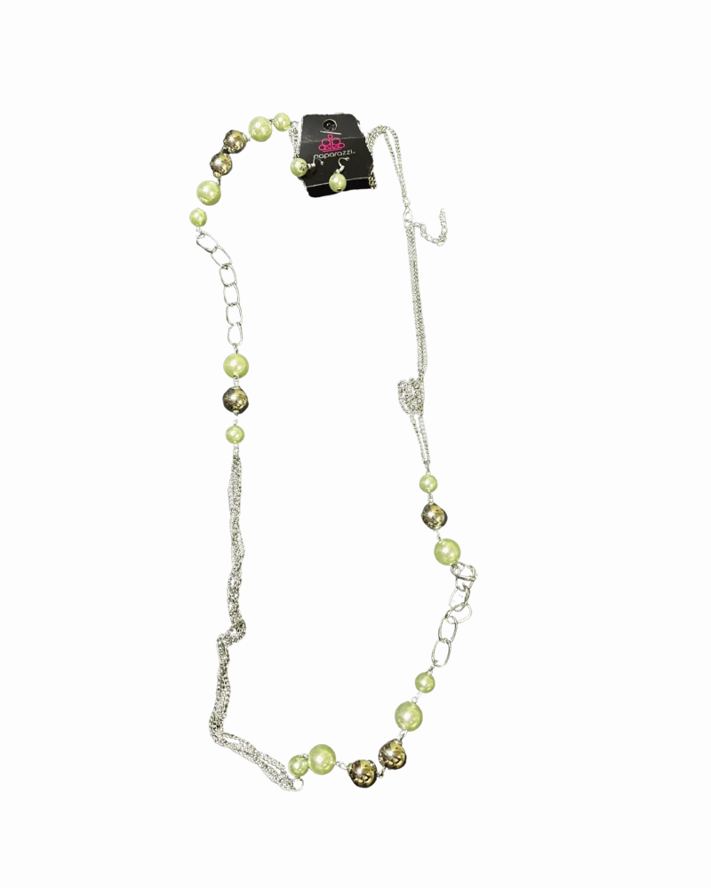 Silver Necklace Gold Beads Earings Set